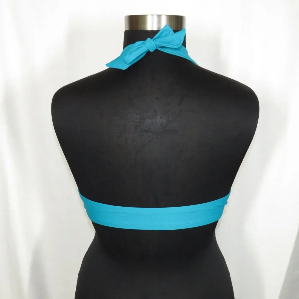 Halara Deep V Halter Tie Padded Bikini Swim Top Lake Blue Size XL 16
